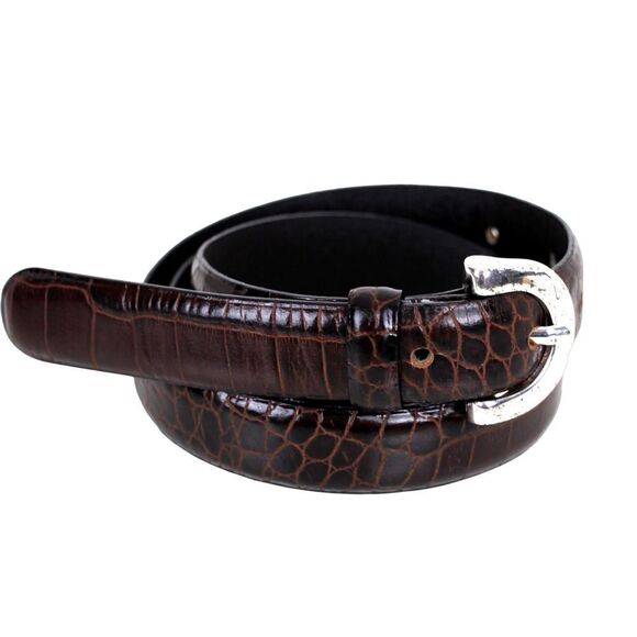 Ann Taylor CROCO BROWN GENUINE LEATHER 3/4"Wd DRESS WOMEN'S BELT Sz M (T11 - Picture 2 of 14